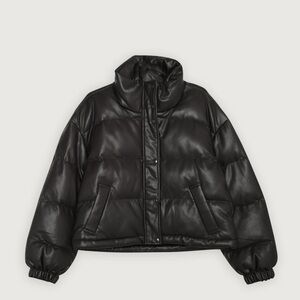 OAK + FORT Vegan Leather Black Puffer